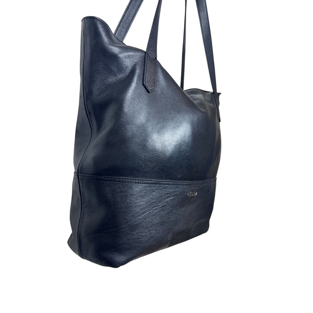 Velez Black Leather Tote Large Minimalist Shoulder Bag Zipper Top - Picture 6 of 12